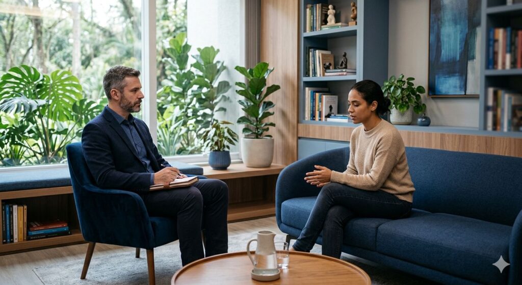 Apresentar um ambiente de entrevistas em saúde mental ou terapia online e presencial